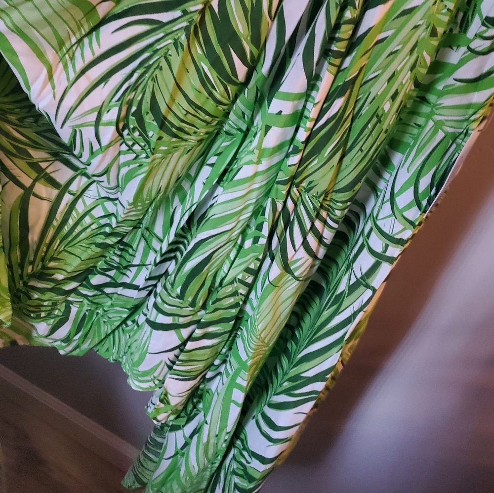 NWT GOA BEACHWEAR BY JAPANA Green/White Palm Leaf Asymmetrical Hem Dress - XS - Picture 4 of 7